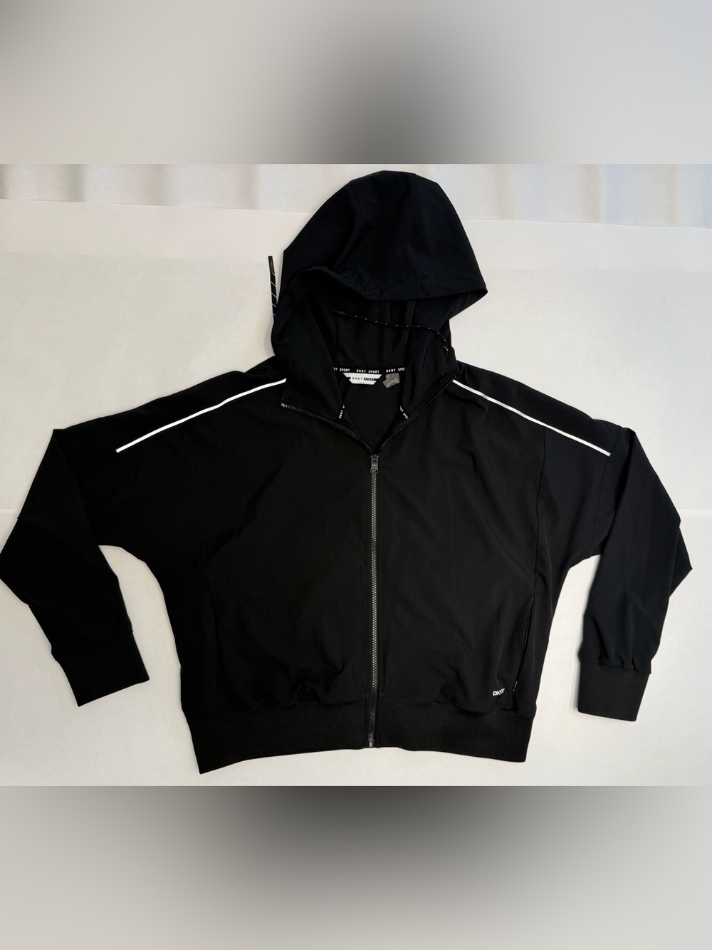 DKNY Black Hooded Zip Jacket with White Shoulder Piping and pants Size M